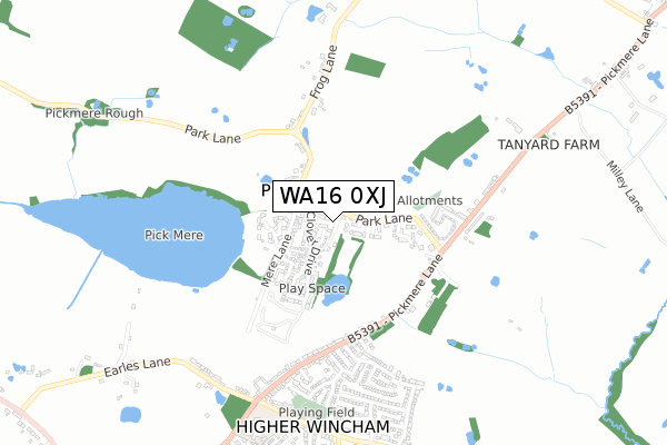 WA16 0XJ map - small scale - OS Open Zoomstack (Ordnance Survey)