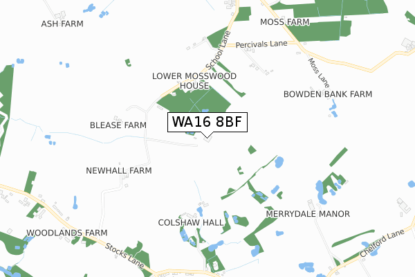 WA16 8BF map - small scale - OS Open Zoomstack (Ordnance Survey)