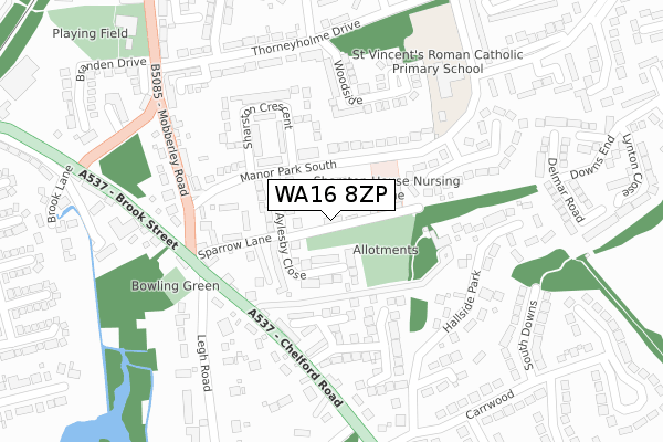 WA16 8ZP map - large scale - OS Open Zoomstack (Ordnance Survey)