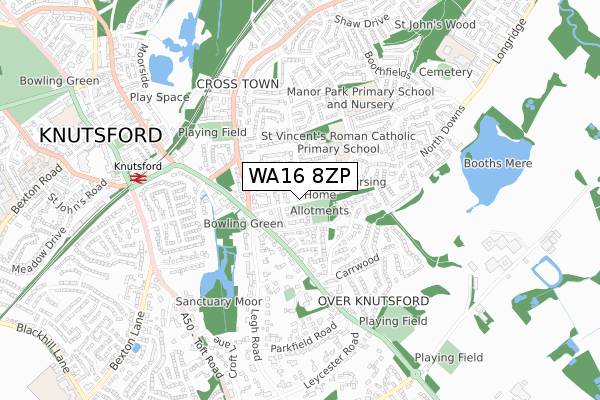 WA16 8ZP map - small scale - OS Open Zoomstack (Ordnance Survey)
