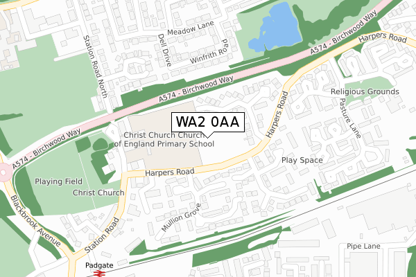 WA2 0AA map - large scale - OS Open Zoomstack (Ordnance Survey)