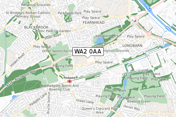 WA2 0AA map - small scale - OS Open Zoomstack (Ordnance Survey)