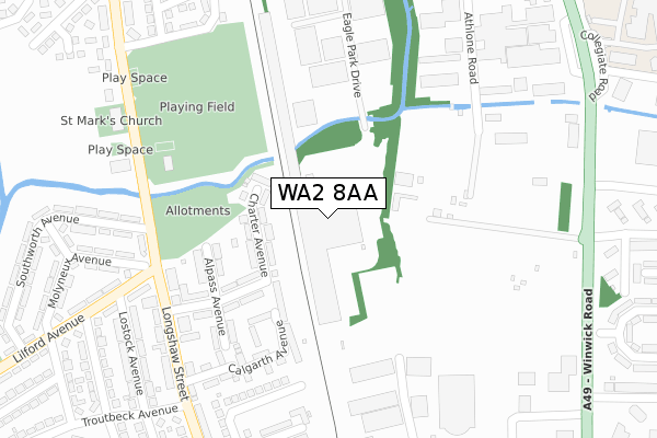 WA2 8AA map - large scale - OS Open Zoomstack (Ordnance Survey)