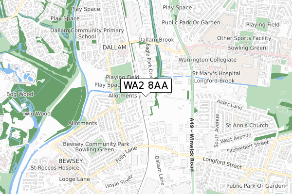 WA2 8AA map - small scale - OS Open Zoomstack (Ordnance Survey)