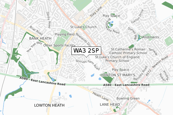 WA3 2SP map - small scale - OS Open Zoomstack (Ordnance Survey)