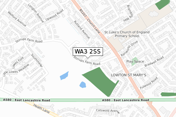 WA3 2SS map - large scale - OS Open Zoomstack (Ordnance Survey)