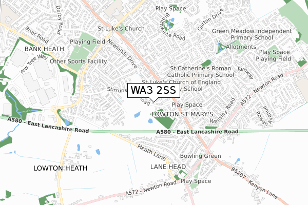 WA3 2SS map - small scale - OS Open Zoomstack (Ordnance Survey)