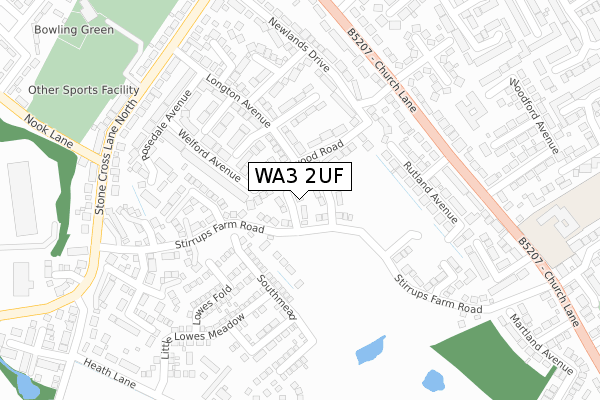 WA3 2UF map - large scale - OS Open Zoomstack (Ordnance Survey)