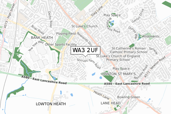 WA3 2UF map - small scale - OS Open Zoomstack (Ordnance Survey)