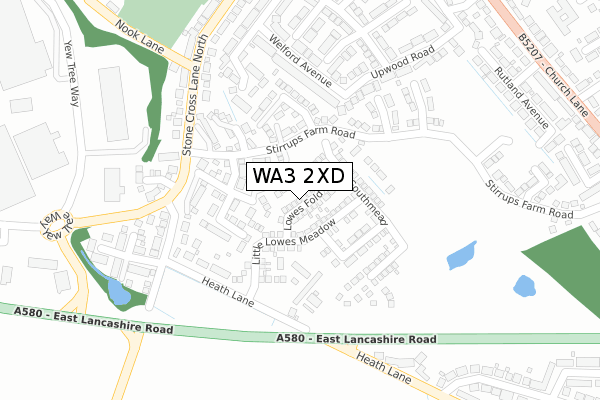 WA3 2XD map - large scale - OS Open Zoomstack (Ordnance Survey)