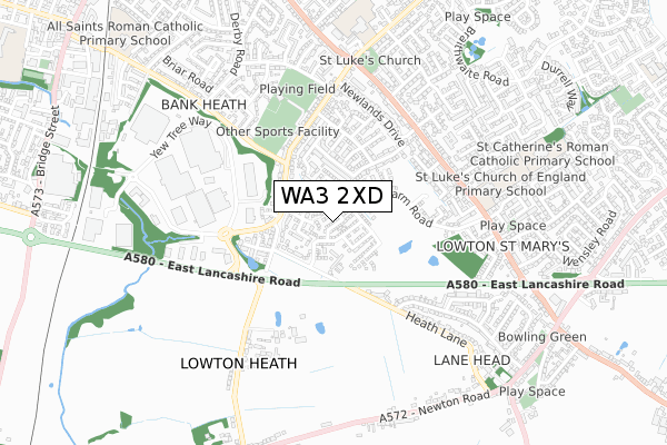 WA3 2XD map - small scale - OS Open Zoomstack (Ordnance Survey)
