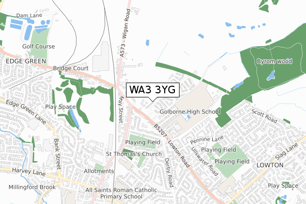 WA3 3YG map - small scale - OS Open Zoomstack (Ordnance Survey)