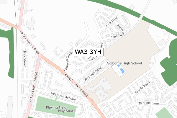 WA3 3YH map - large scale - OS Open Zoomstack (Ordnance Survey)