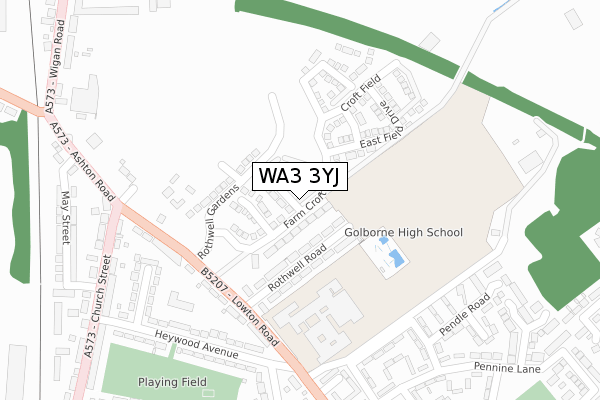 WA3 3YJ map - large scale - OS Open Zoomstack (Ordnance Survey)