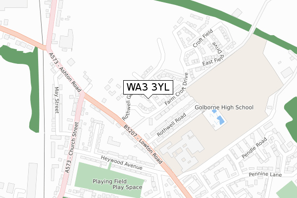WA3 3YL map - large scale - OS Open Zoomstack (Ordnance Survey)