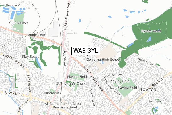 WA3 3YL map - small scale - OS Open Zoomstack (Ordnance Survey)