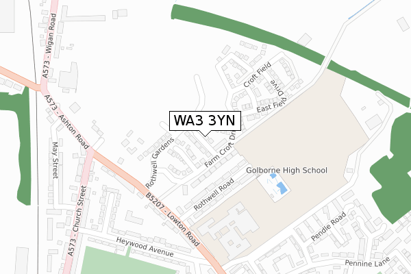 WA3 3YN map - large scale - OS Open Zoomstack (Ordnance Survey)