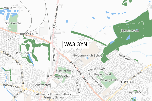 WA3 3YN map - small scale - OS Open Zoomstack (Ordnance Survey)