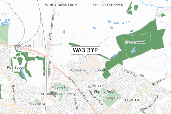 WA3 3YP map - small scale - OS Open Zoomstack (Ordnance Survey)