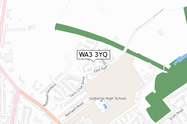 WA3 3YQ map - large scale - OS Open Zoomstack (Ordnance Survey)