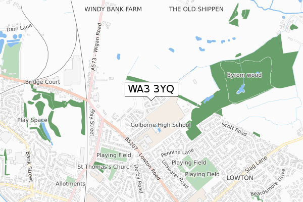 WA3 3YQ map - small scale - OS Open Zoomstack (Ordnance Survey)