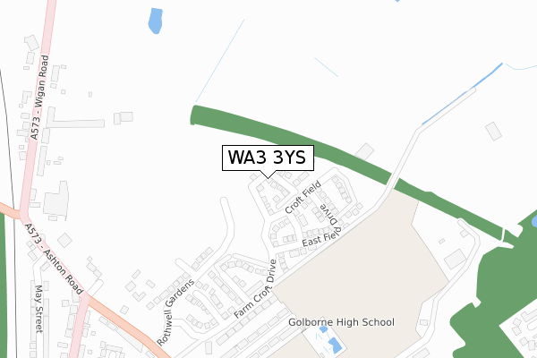 WA3 3YS map - large scale - OS Open Zoomstack (Ordnance Survey)