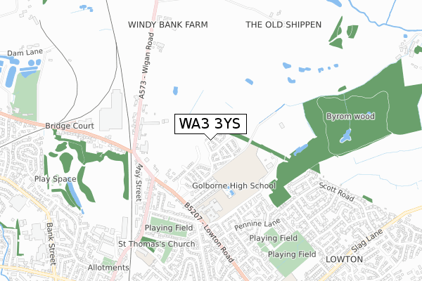 WA3 3YS map - small scale - OS Open Zoomstack (Ordnance Survey)