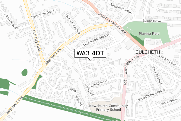 WA3 4DT map - large scale - OS Open Zoomstack (Ordnance Survey)