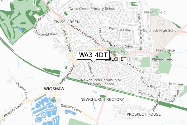 WA3 4DT map - small scale - OS Open Zoomstack (Ordnance Survey)