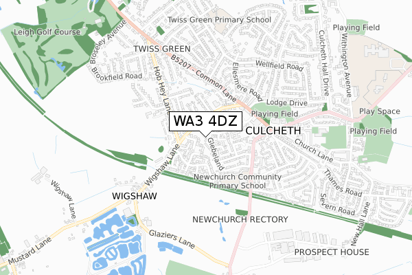 WA3 4DZ map - small scale - OS Open Zoomstack (Ordnance Survey)