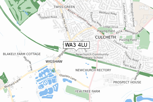 WA3 4LU map - small scale - OS Open Zoomstack (Ordnance Survey)