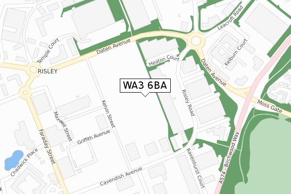 WA3 6BA map - large scale - OS Open Zoomstack (Ordnance Survey)