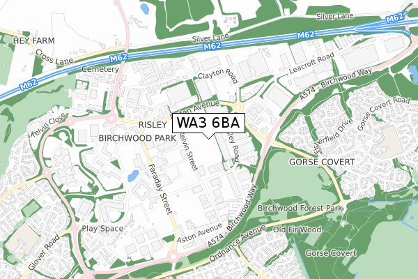 WA3 6BA map - small scale - OS Open Zoomstack (Ordnance Survey)