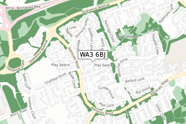 WA3 6BJ map - large scale - OS Open Zoomstack (Ordnance Survey)