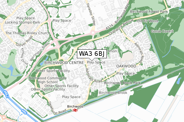 WA3 6BJ map - small scale - OS Open Zoomstack (Ordnance Survey)