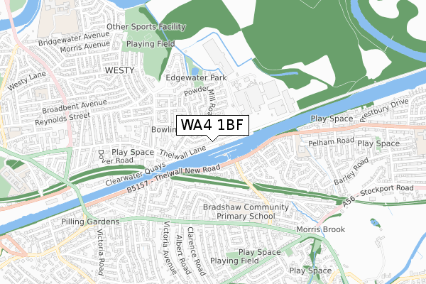 WA4 1BF map - small scale - OS Open Zoomstack (Ordnance Survey)