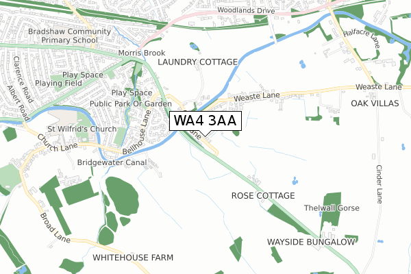 WA4 3AA map - small scale - OS Open Zoomstack (Ordnance Survey)