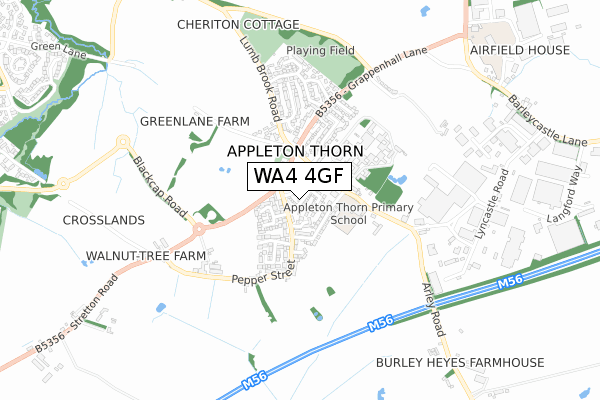 WA4 4GF map - small scale - OS Open Zoomstack (Ordnance Survey)