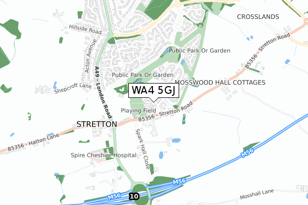 WA4 5GJ map - small scale - OS Open Zoomstack (Ordnance Survey)