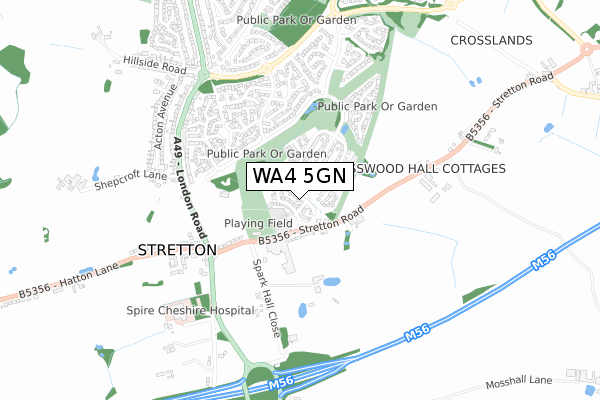 WA4 5GN map - small scale - OS Open Zoomstack (Ordnance Survey)