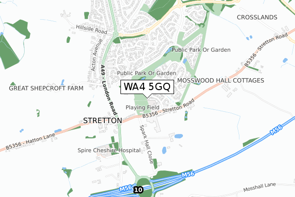WA4 5GQ map - small scale - OS Open Zoomstack (Ordnance Survey)