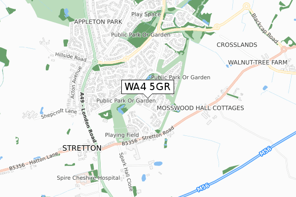 WA4 5GR map - small scale - OS Open Zoomstack (Ordnance Survey)
