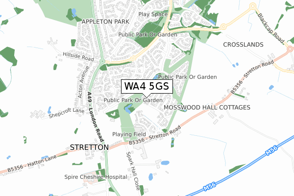 WA4 5GS map - small scale - OS Open Zoomstack (Ordnance Survey)