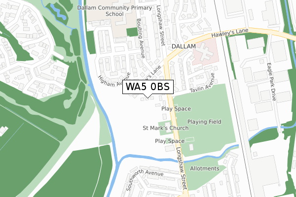 WA5 0BS map - large scale - OS Open Zoomstack (Ordnance Survey)
