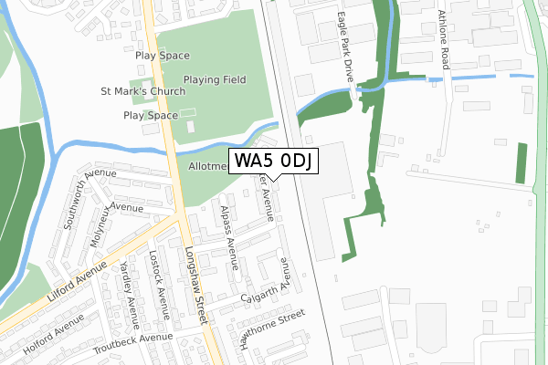 WA5 0DJ map - large scale - OS Open Zoomstack (Ordnance Survey)