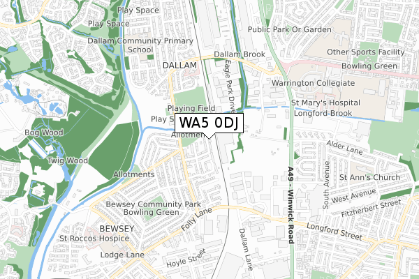 WA5 0DJ map - small scale - OS Open Zoomstack (Ordnance Survey)