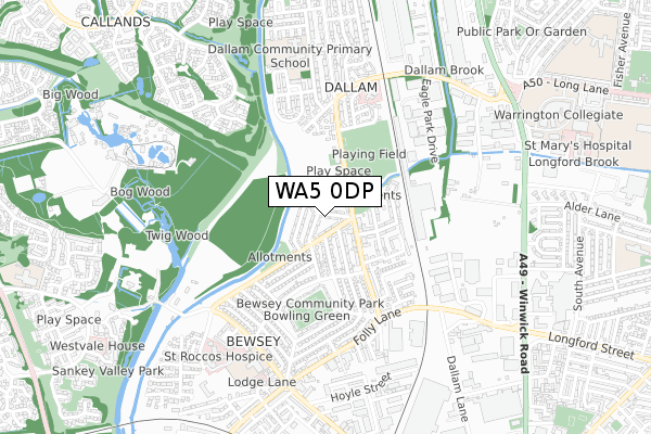 WA5 0DP map - small scale - OS Open Zoomstack (Ordnance Survey)