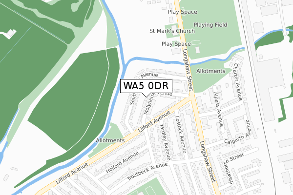 WA5 0DR map - large scale - OS Open Zoomstack (Ordnance Survey)