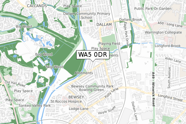 WA5 0DR map - small scale - OS Open Zoomstack (Ordnance Survey)