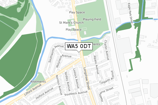 WA5 0DT map - large scale - OS Open Zoomstack (Ordnance Survey)